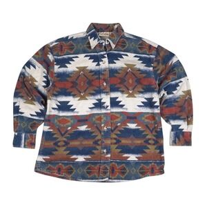 Vtg Cabela's Aztec Flannel Button Up Women's Medium USA Made 90s Southwest Shirt